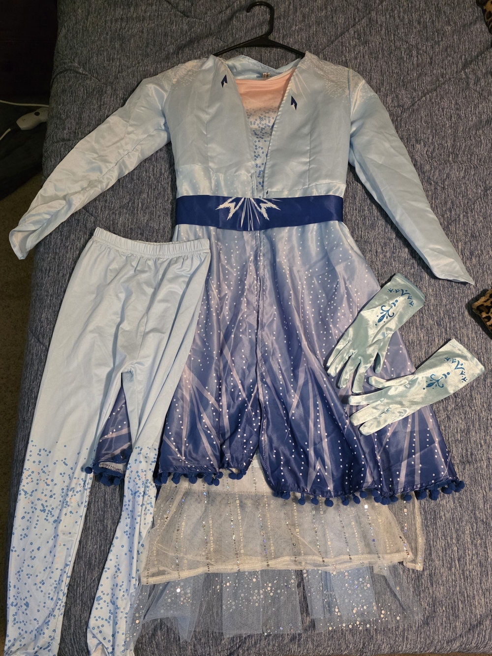 Girls Light Blue Sparkle Frozen-Style Dress with Gloves